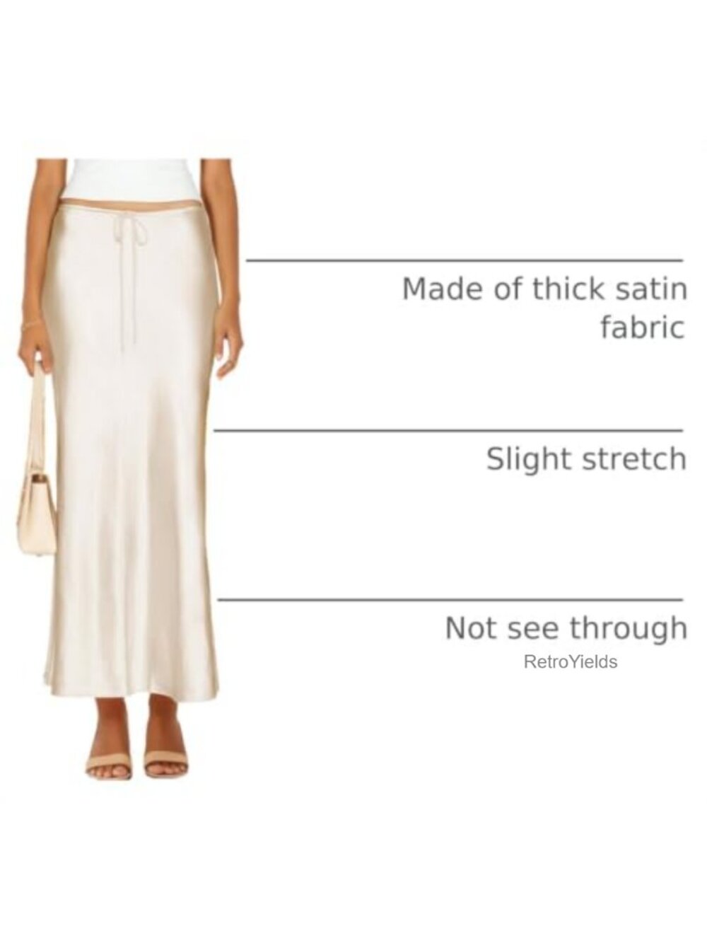 Satin Maxi Skirt Drawstring Flared A-Line Long Skirt - Picture 3 of 6